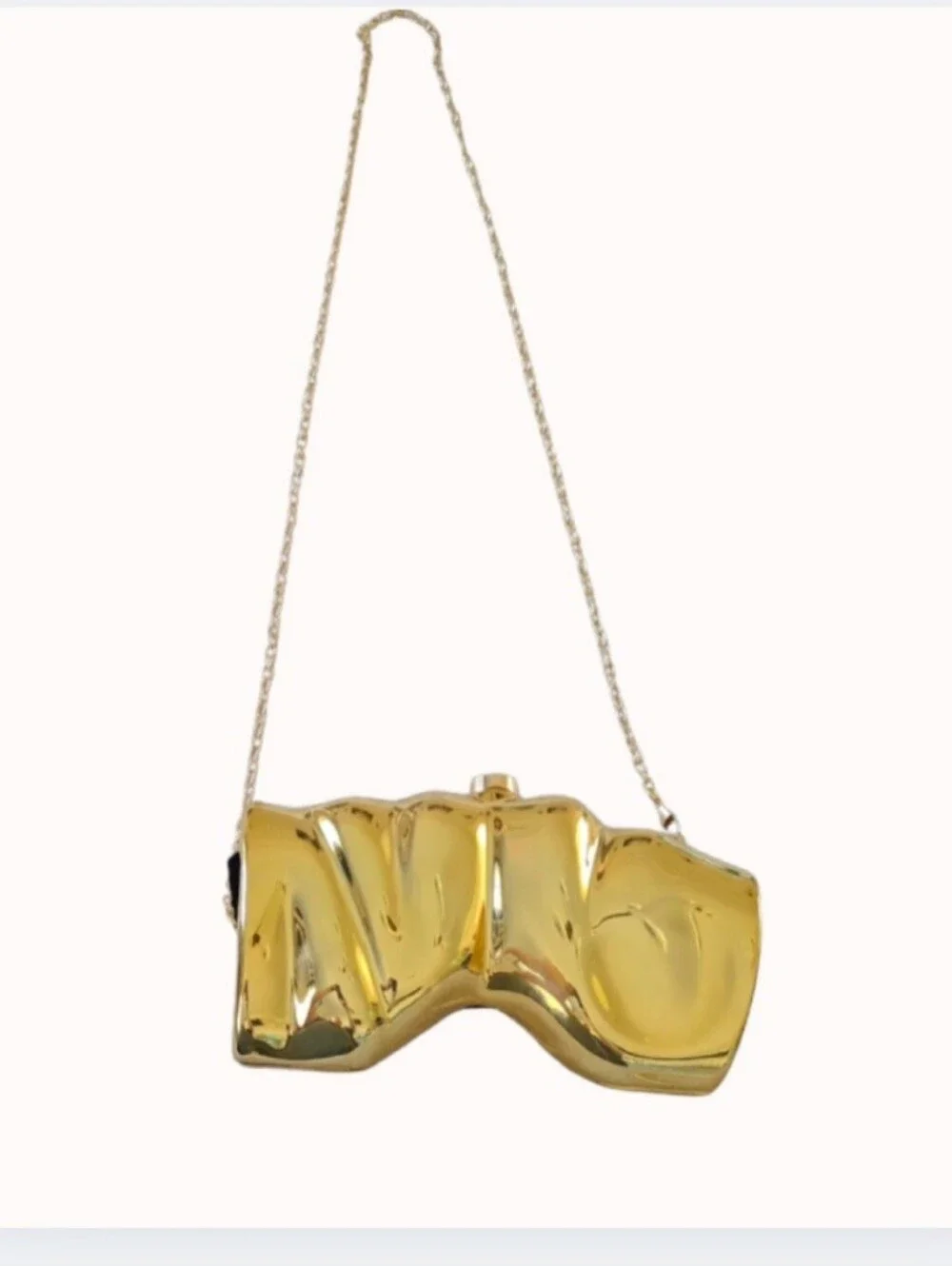 Fashion Acrylic Gold Scrunch Handbag Reflective Metallic Shoulder Purse